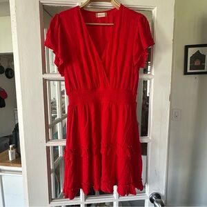 Altar’d State Red Flutter Sleeve Smocked Waist Dress (Size L, NWOT)